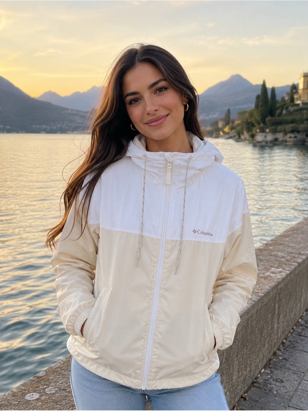 Columbia White Hooded Fleece Jacket